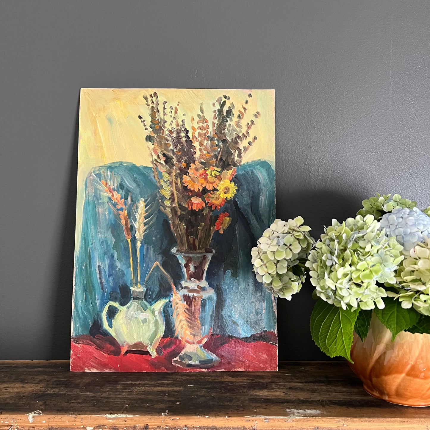 Vintage Painting Still Life Teapot and Vase