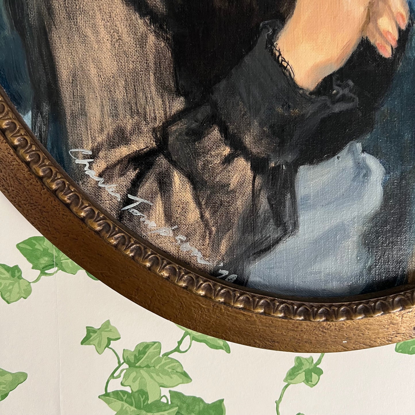 Vintage Oil Painting Portrait Retro Glam Blonde Woman 1970