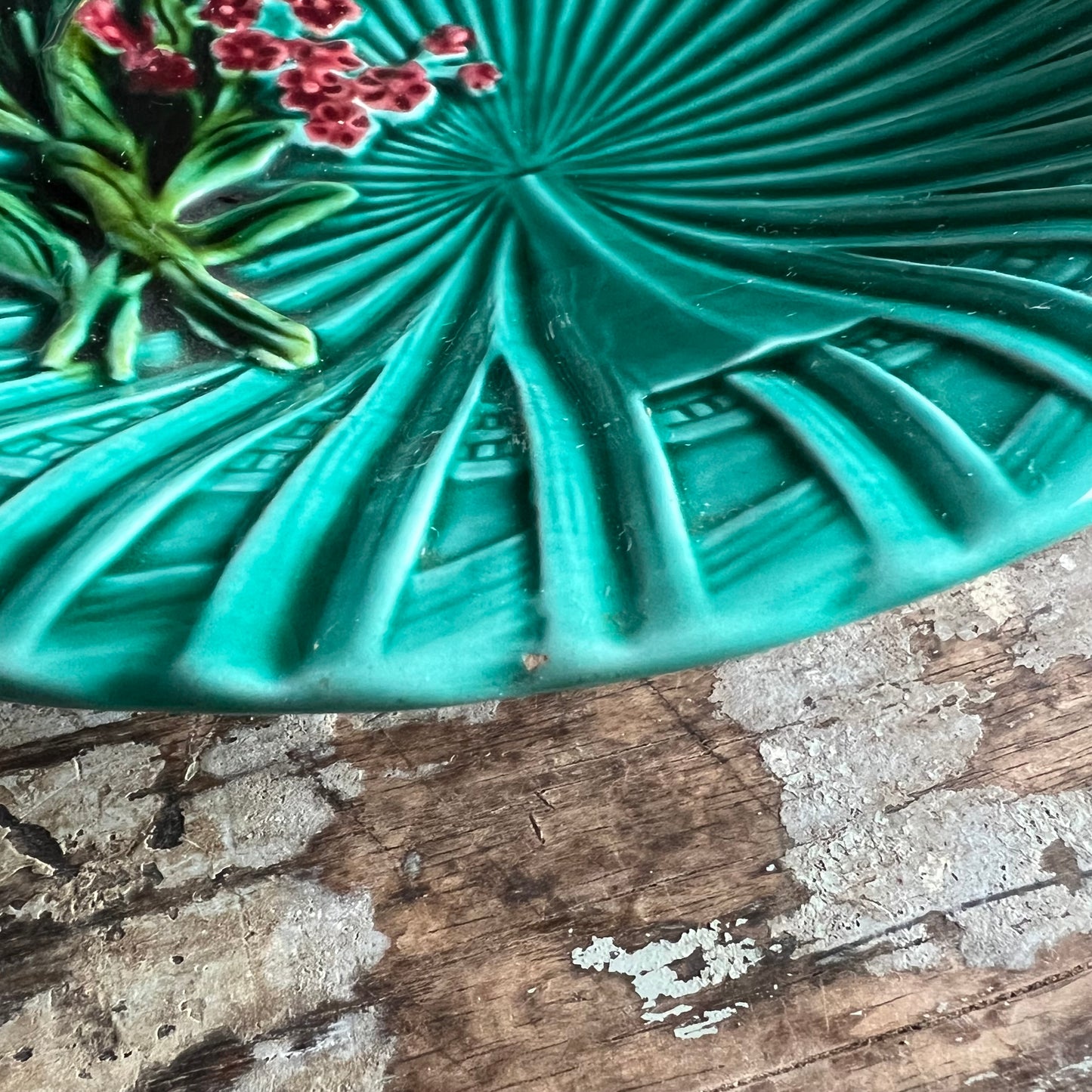 Vintage Majolica Green Bowl Dish Hand Painted Lily of the Valley by Marie Louise Germany
