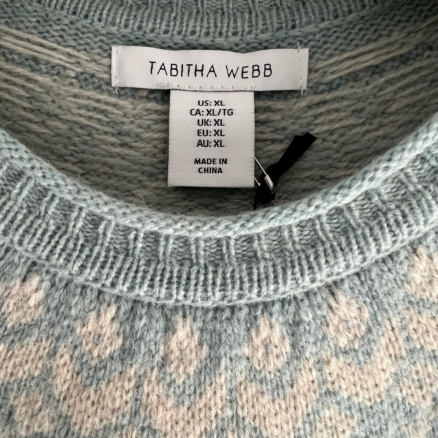 Fair Isle Style Wool Jumper~ Pale Blue & Cream XL New