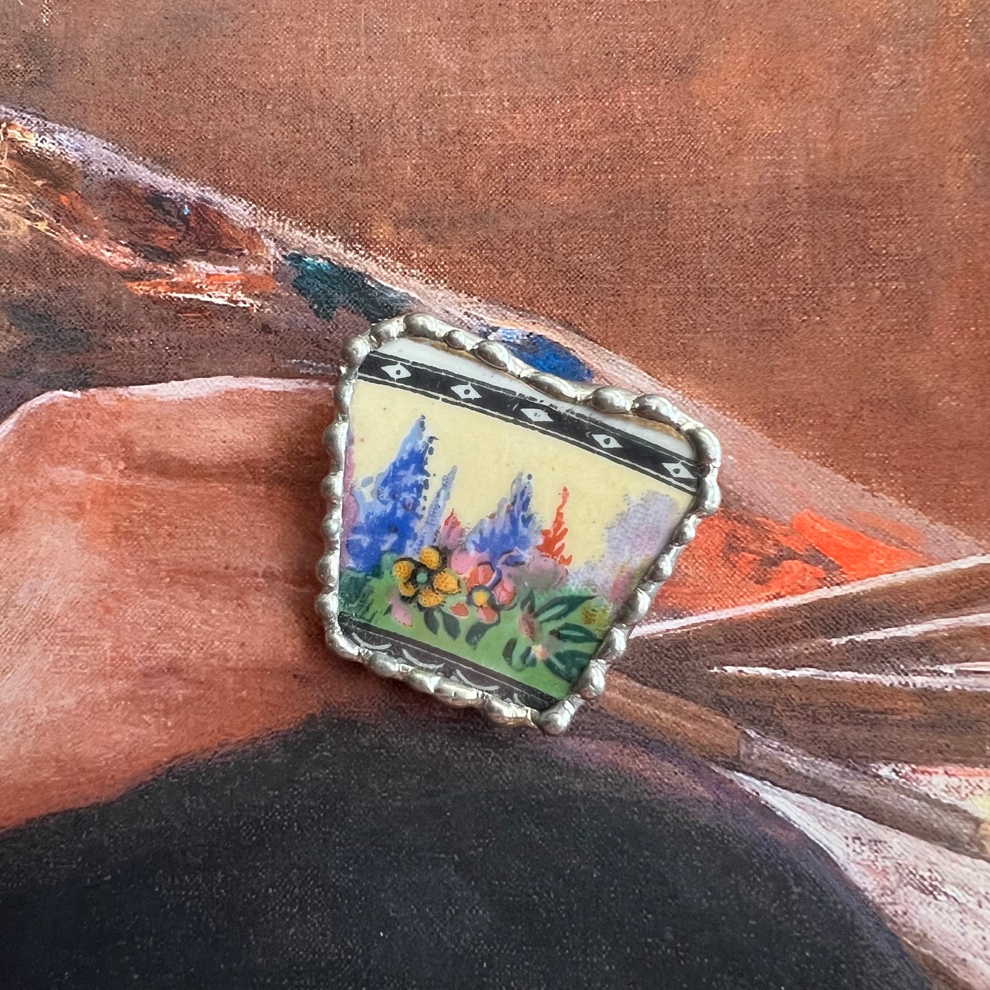 Vintage Piece of China Brooch Springtime Blooms
