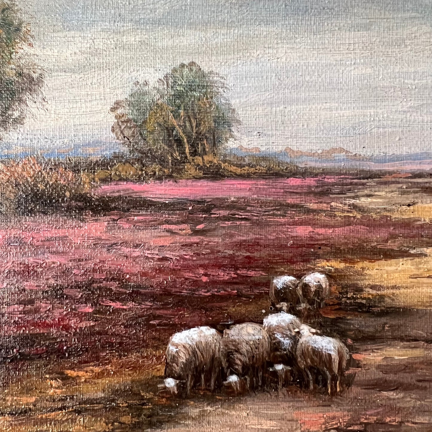 Vintage Oil Painting Landscape The Peaceful Sheep
