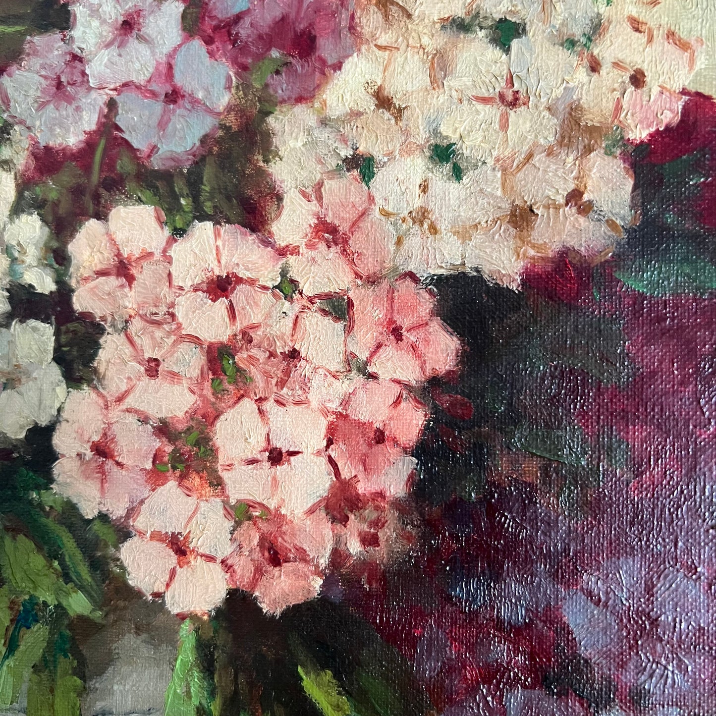 Vintage Oil Painting Still Life Phlox Flowers in Vase Dutch
