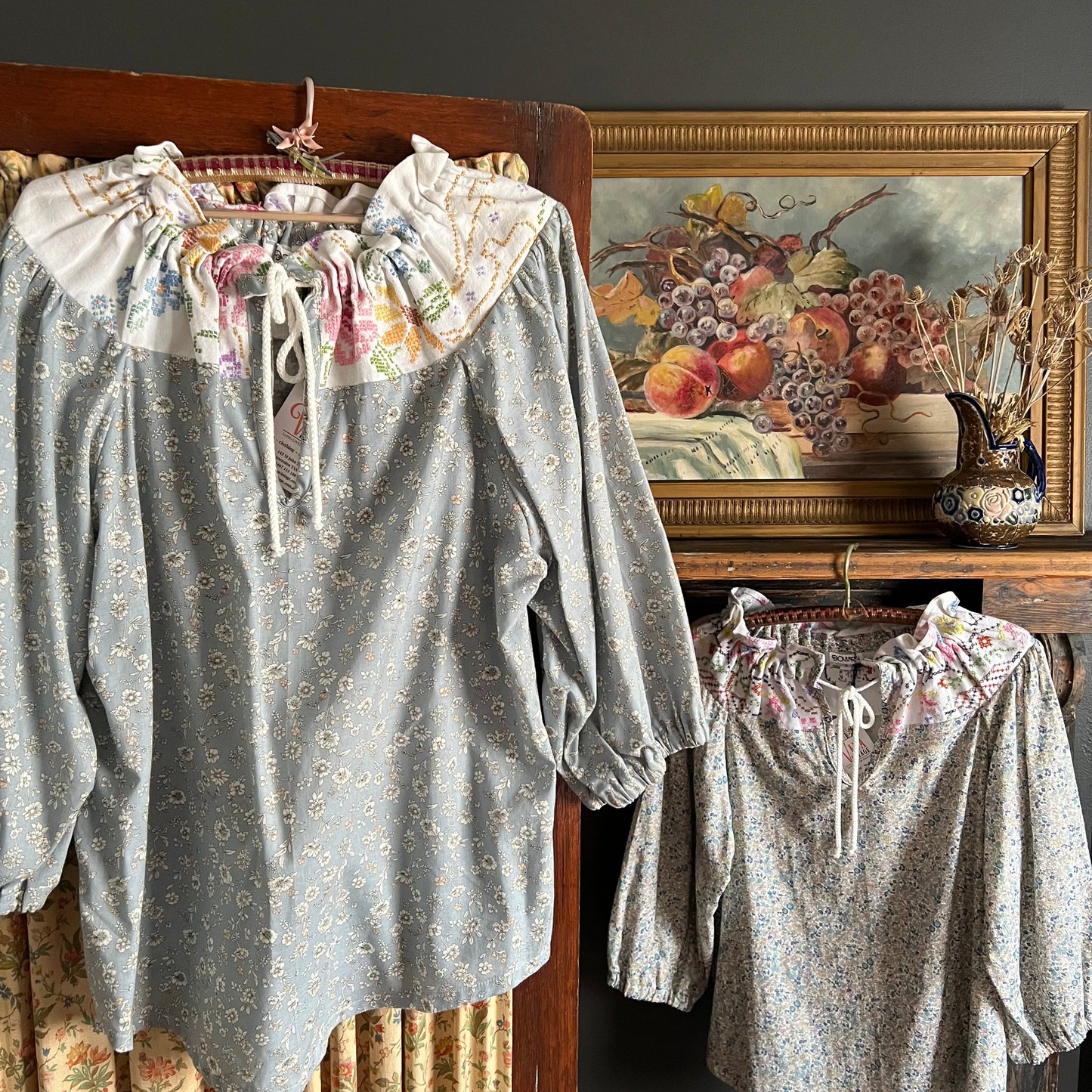 Liberty Fabrics Blouse with Hand Embroidered Yoke Size Large