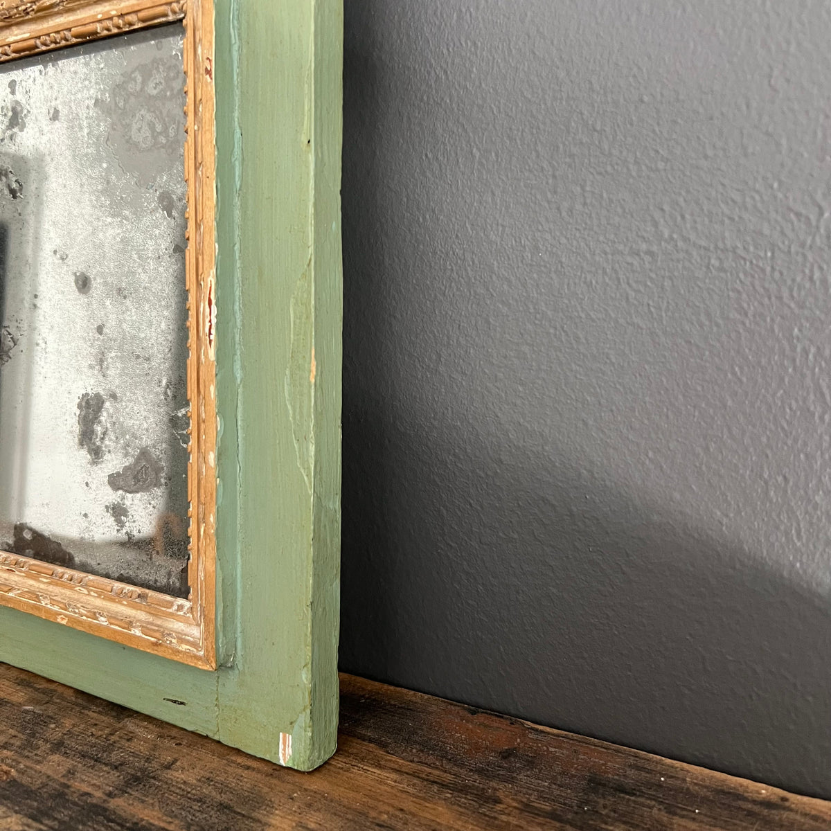 Antique French Trumeau Mirror and Painting 1800’s Boy and Dog