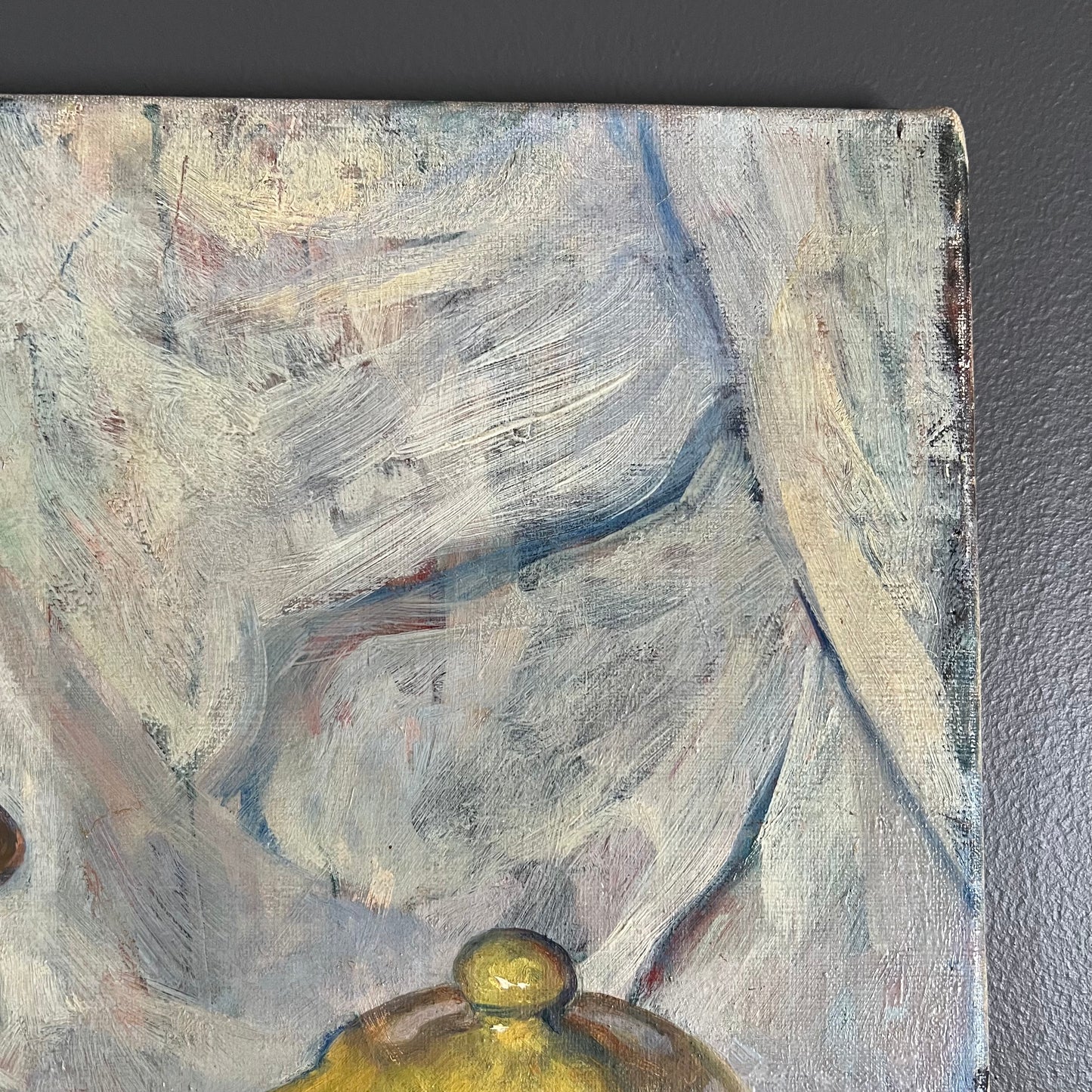 Vintage Painting Still Life Candlestick, Glass and Tomato