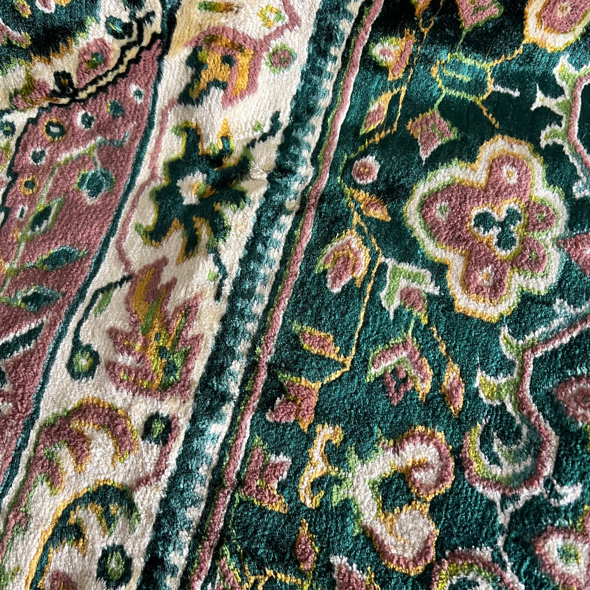 Vintage Velveteen Pattern Throw with Fringe Green