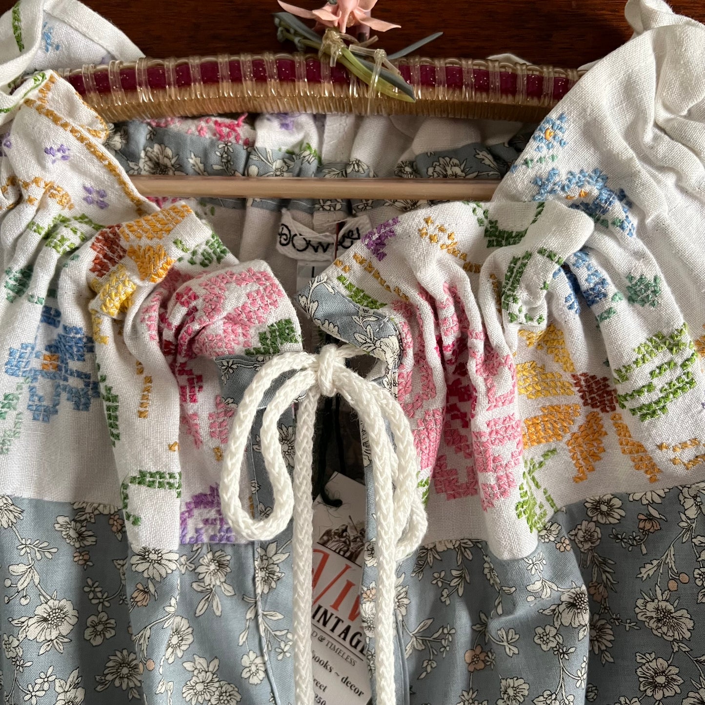 Liberty Fabrics Blouse with Hand Embroidered Yoke Size Large