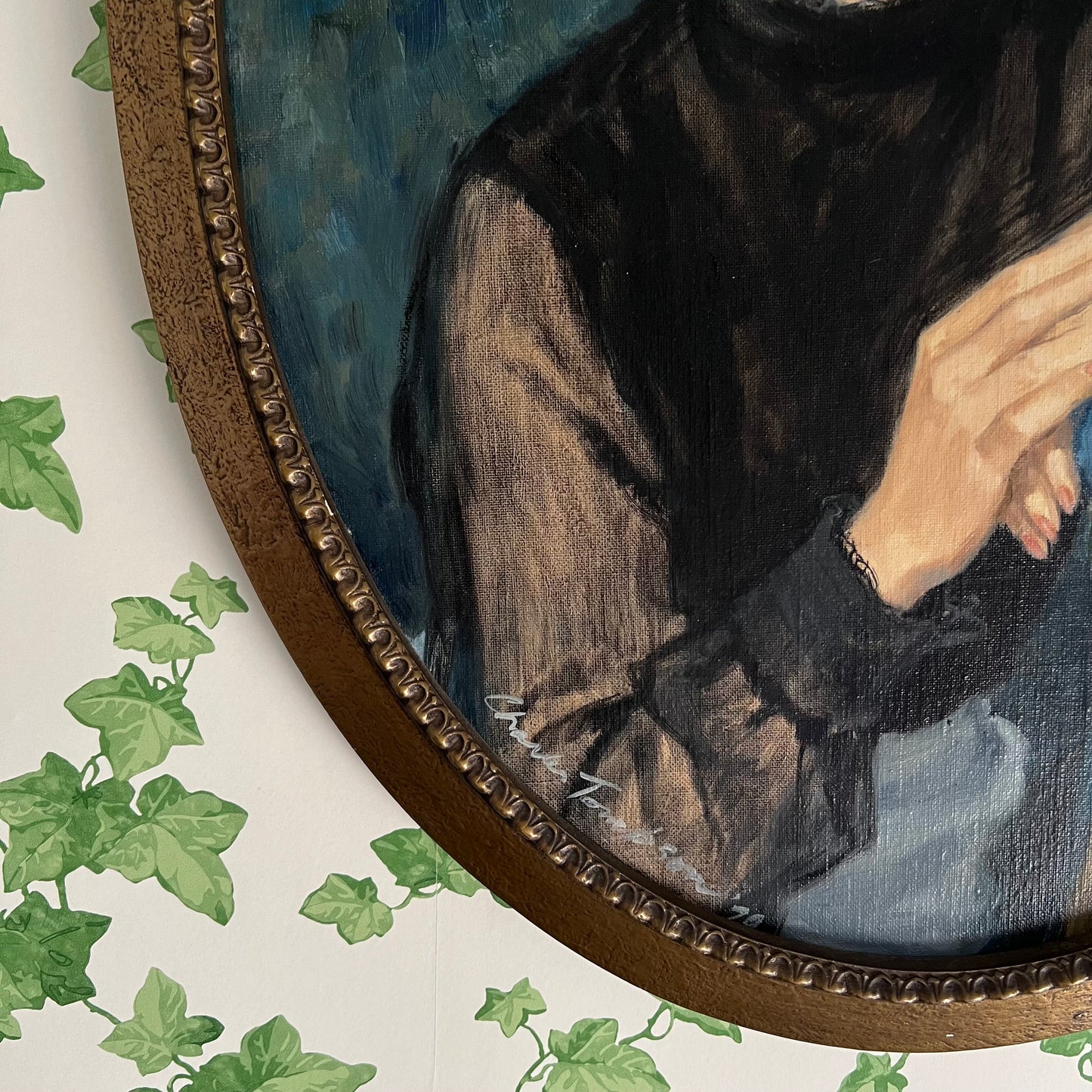 Vintage Oil Painting Portrait Retro Glam Blonde Woman 1970