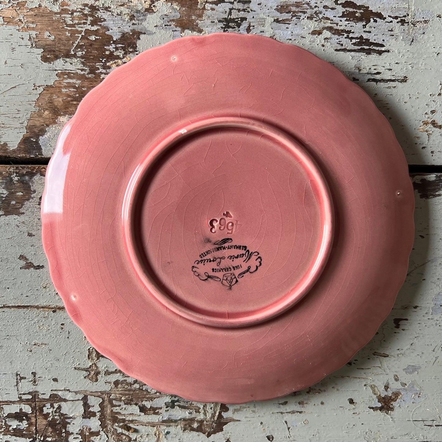 Vintage Majolica Plate Pink with Hand Painted Lily of the Valley by Marie Louise Germany