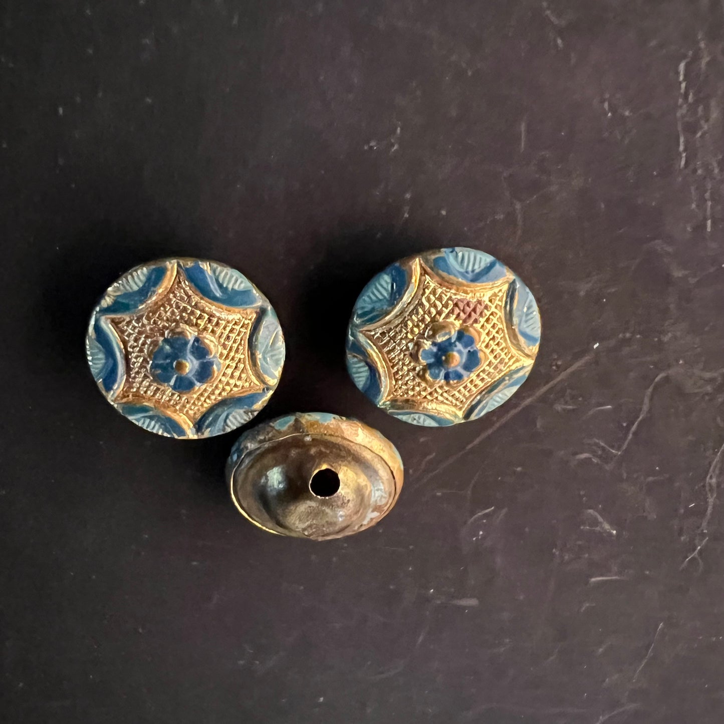 Antique Buttons Blue Daisy Flower Set of 3