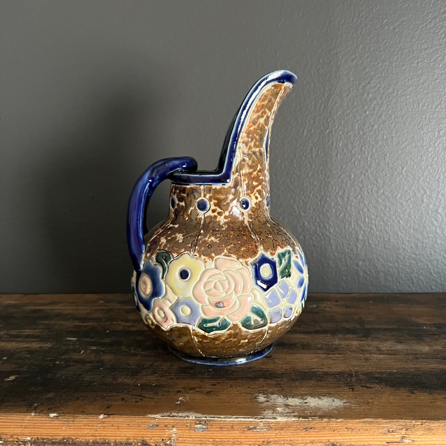 Vintage Floral Embossed Pottery Jug by Marco Japan