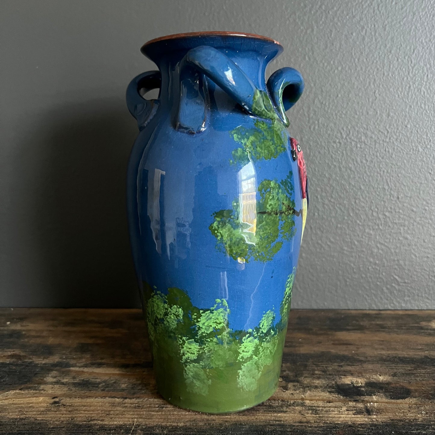 Vintage Hand Painted Bird Parrot Vase Royal Torquay Pottery England 1930s