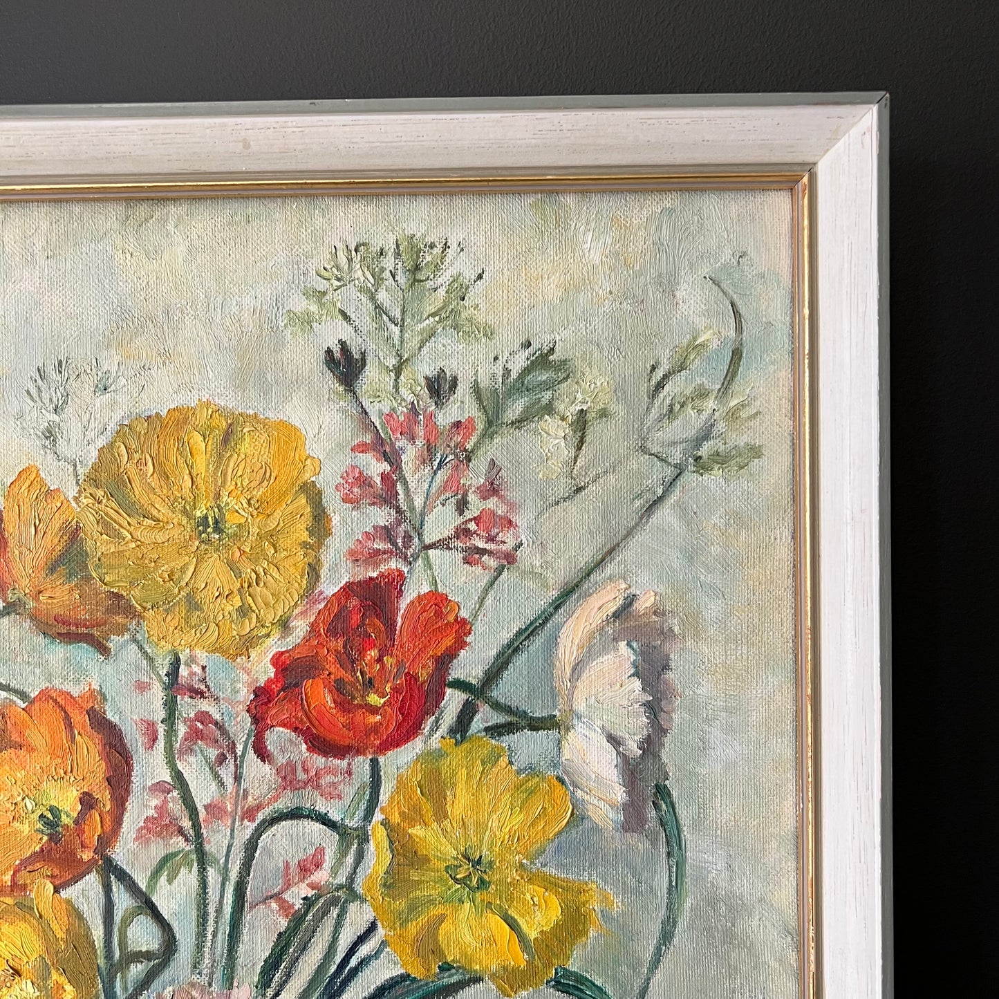 Vintage Oil Painting Still Life Pretty Poppies in Jug