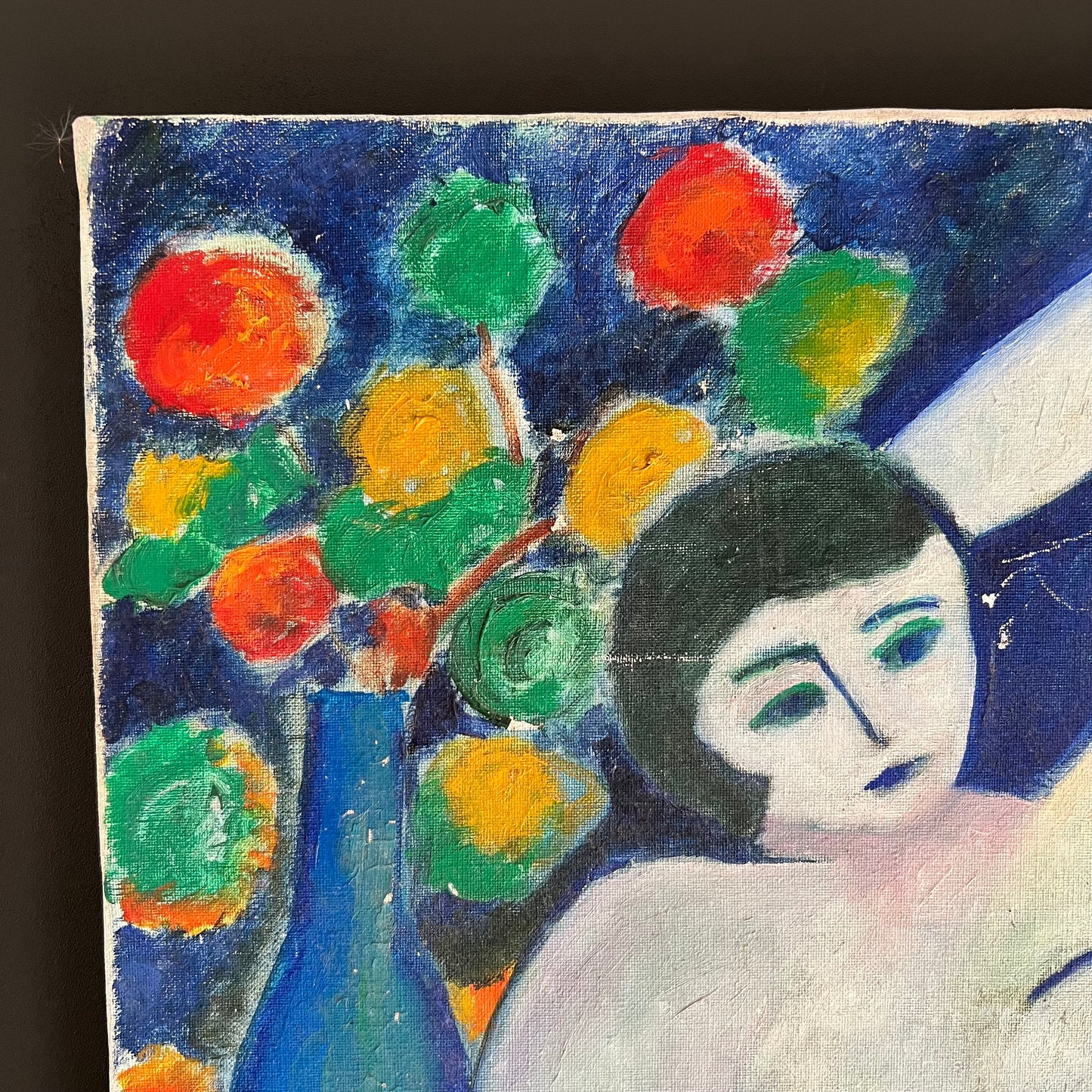 Vintage Oil Painting Mid Century Colourful Cubist Style Nude
