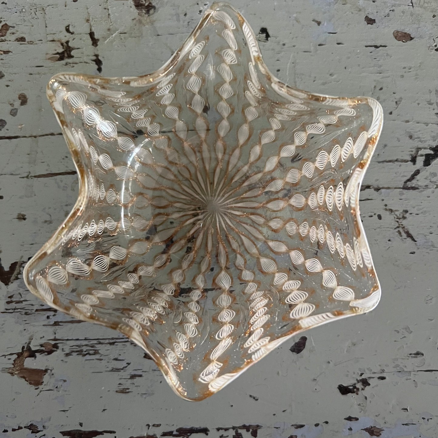 Vintage Gold & White Glass Bowl Murano c1960s
