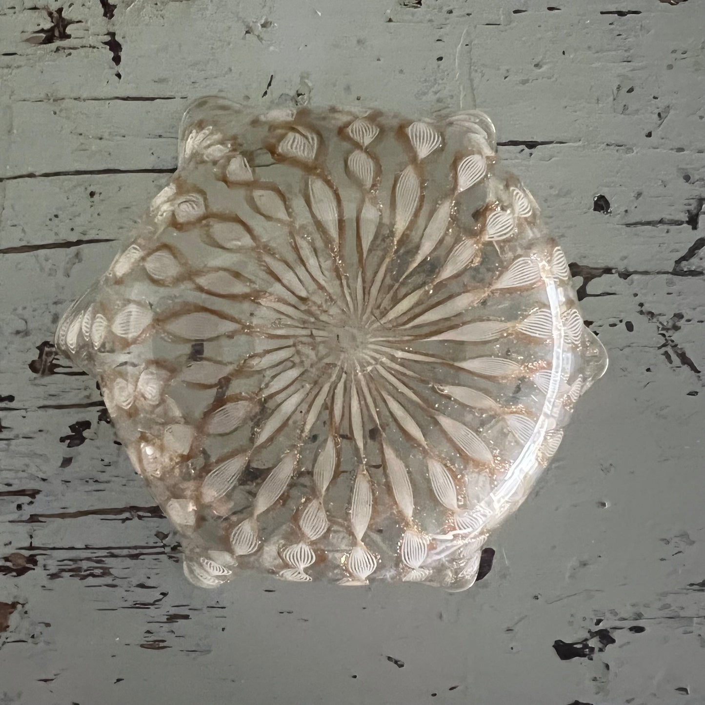 Vintage Gold & White Glass Bowl Murano c1960s