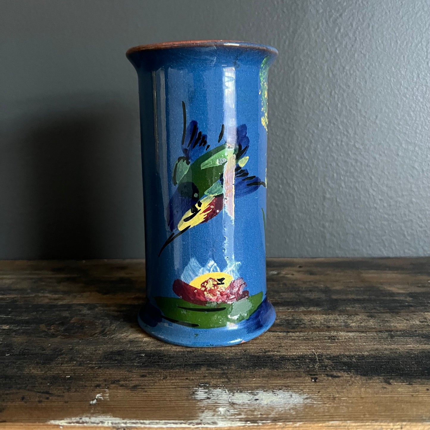 Vintage Glazed Pottery Kingfisher Bird Vase Longpark Torquay England 1930s