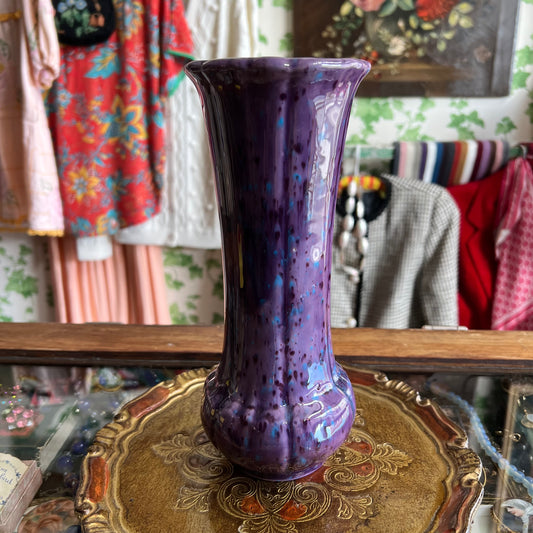 Vintage Purple & Blue Speckled Glaze Pottery Vase