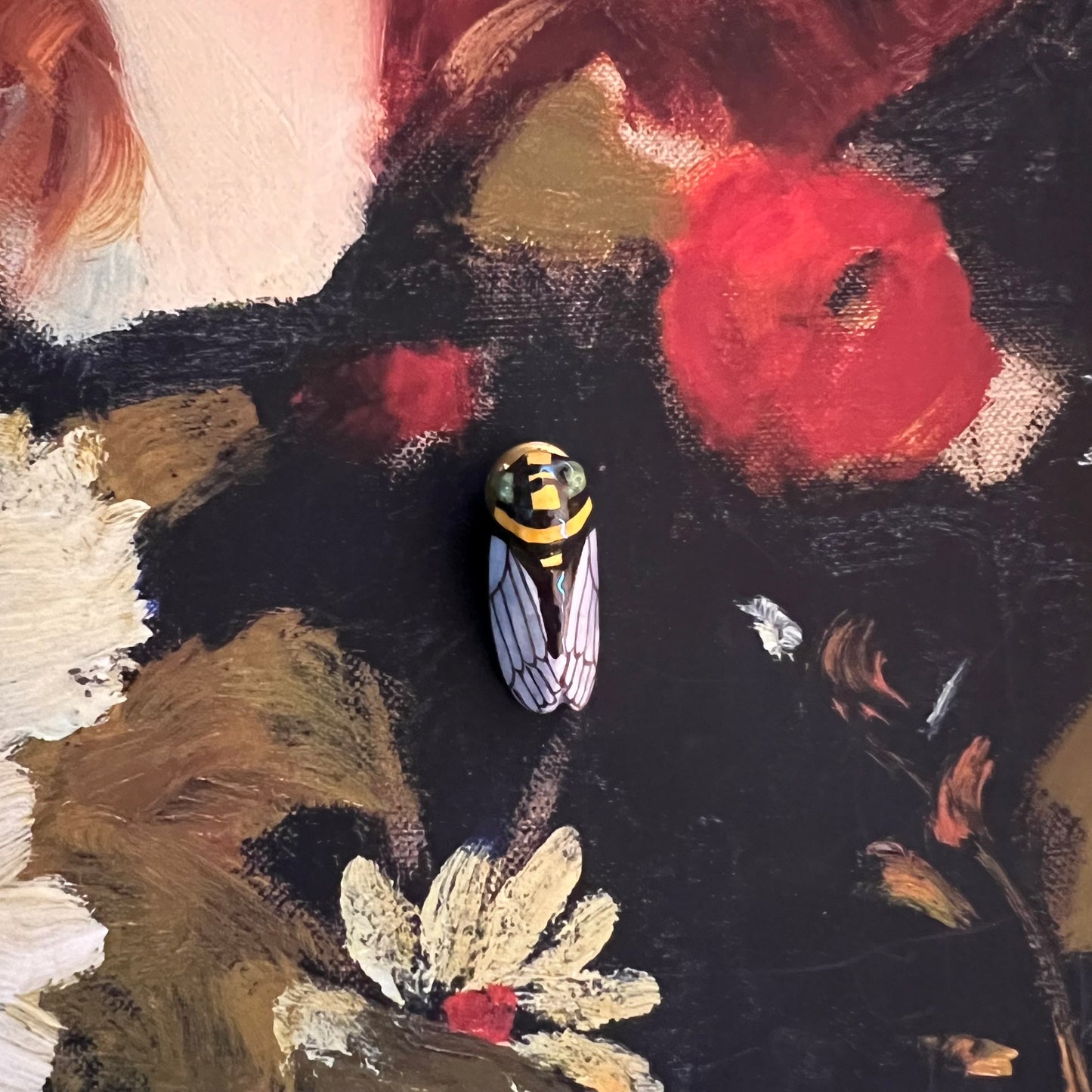 Hand Painted Cicada Pin Brooch France