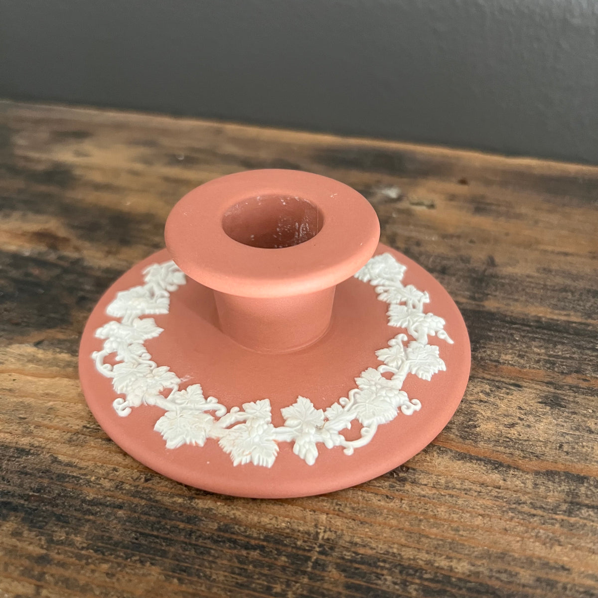 Vintage Wedgwood Jasperware Terracotta Candlestick Holders Grapevine Pair