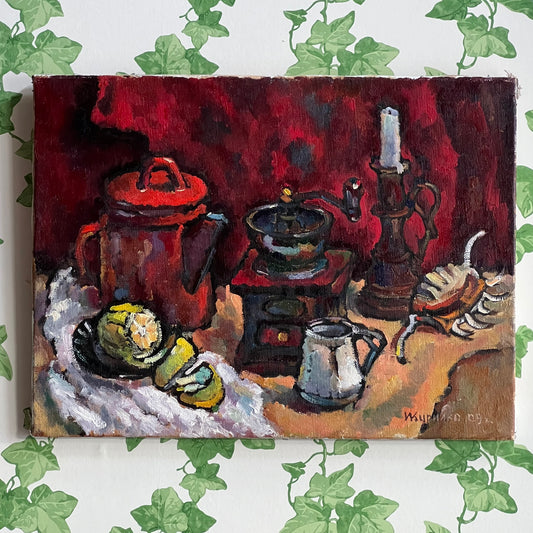 Vintage Oil Painting European Still Life Retro Kitchen