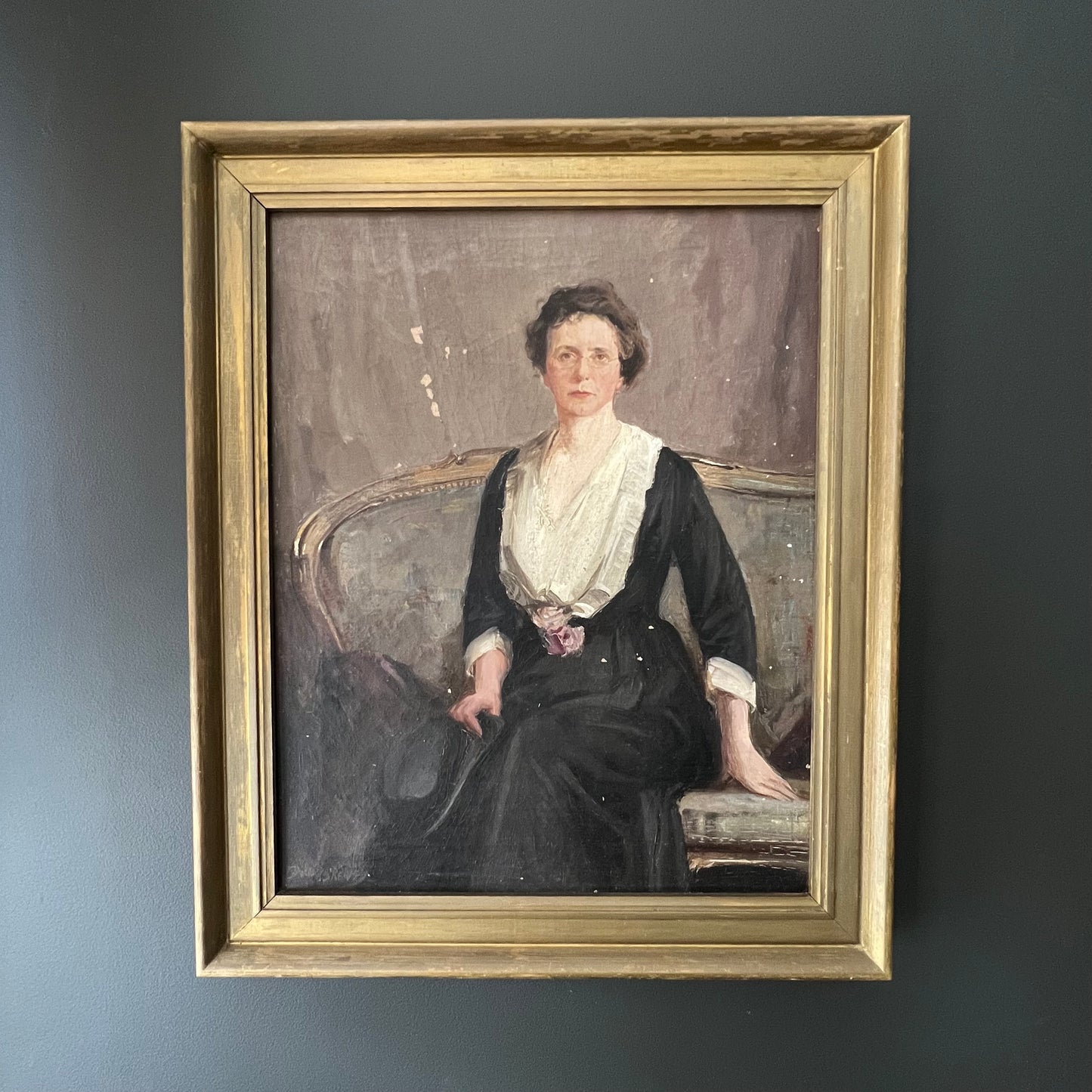 Antique Oil Painting Portrait Emma Jane Meek 1923