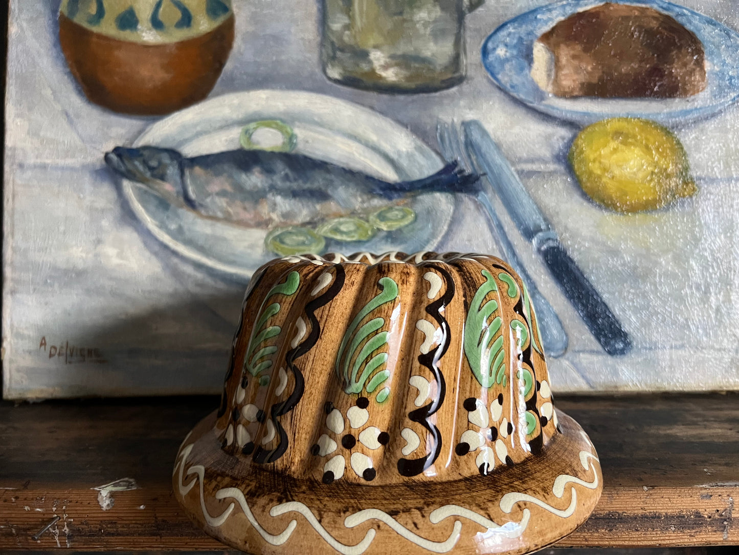 Large Vintage Hand Painted Kitchen Mould Alsace France