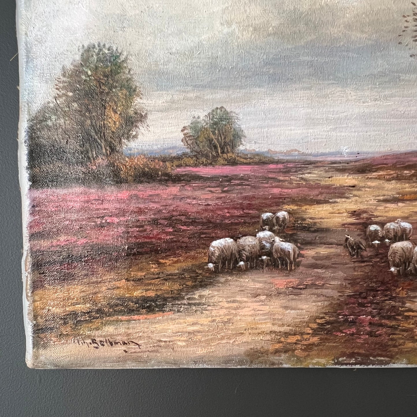Vintage Oil Painting Landscape The Peaceful Sheep