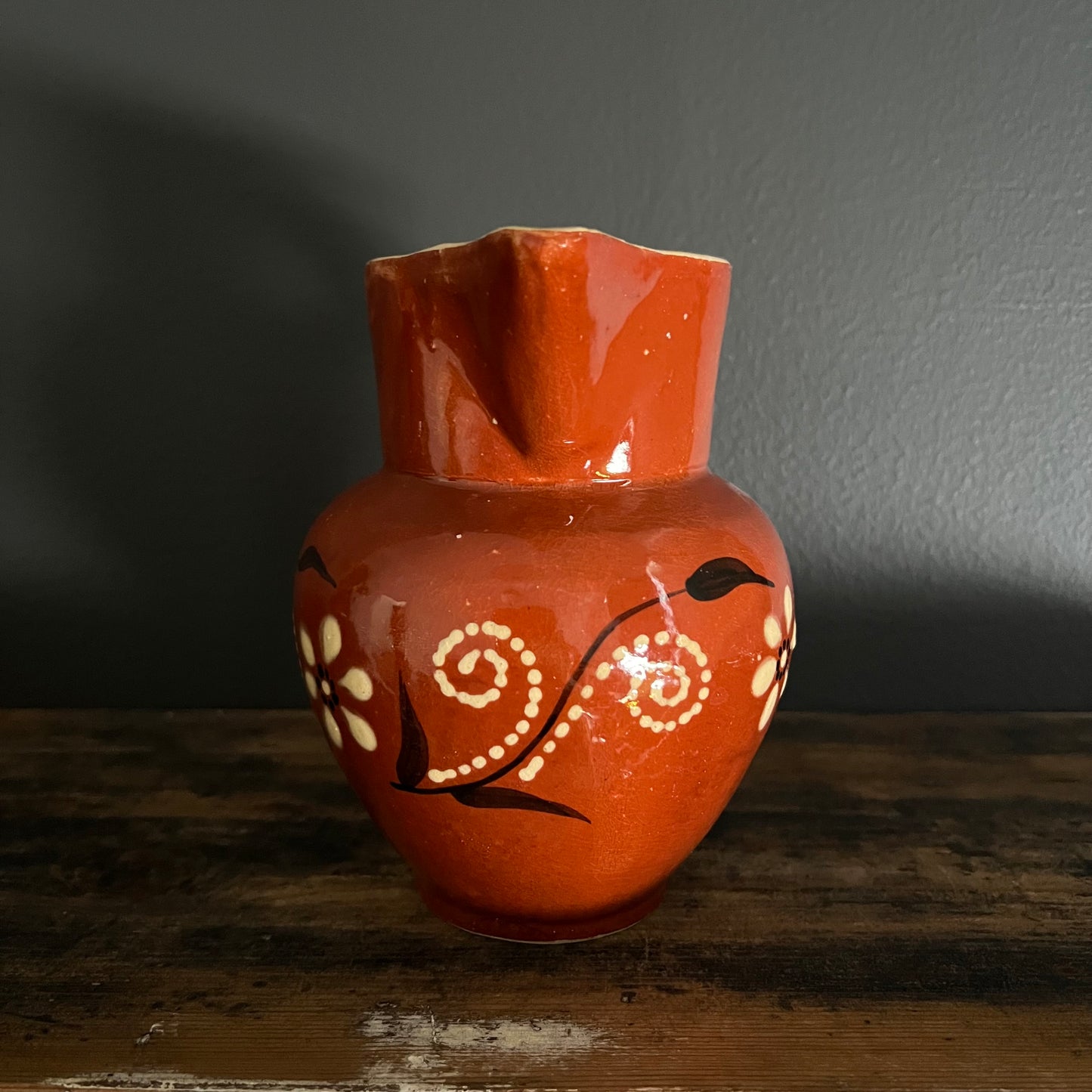 Vintage Hand Painted Pottery Jug Pitcher European #1