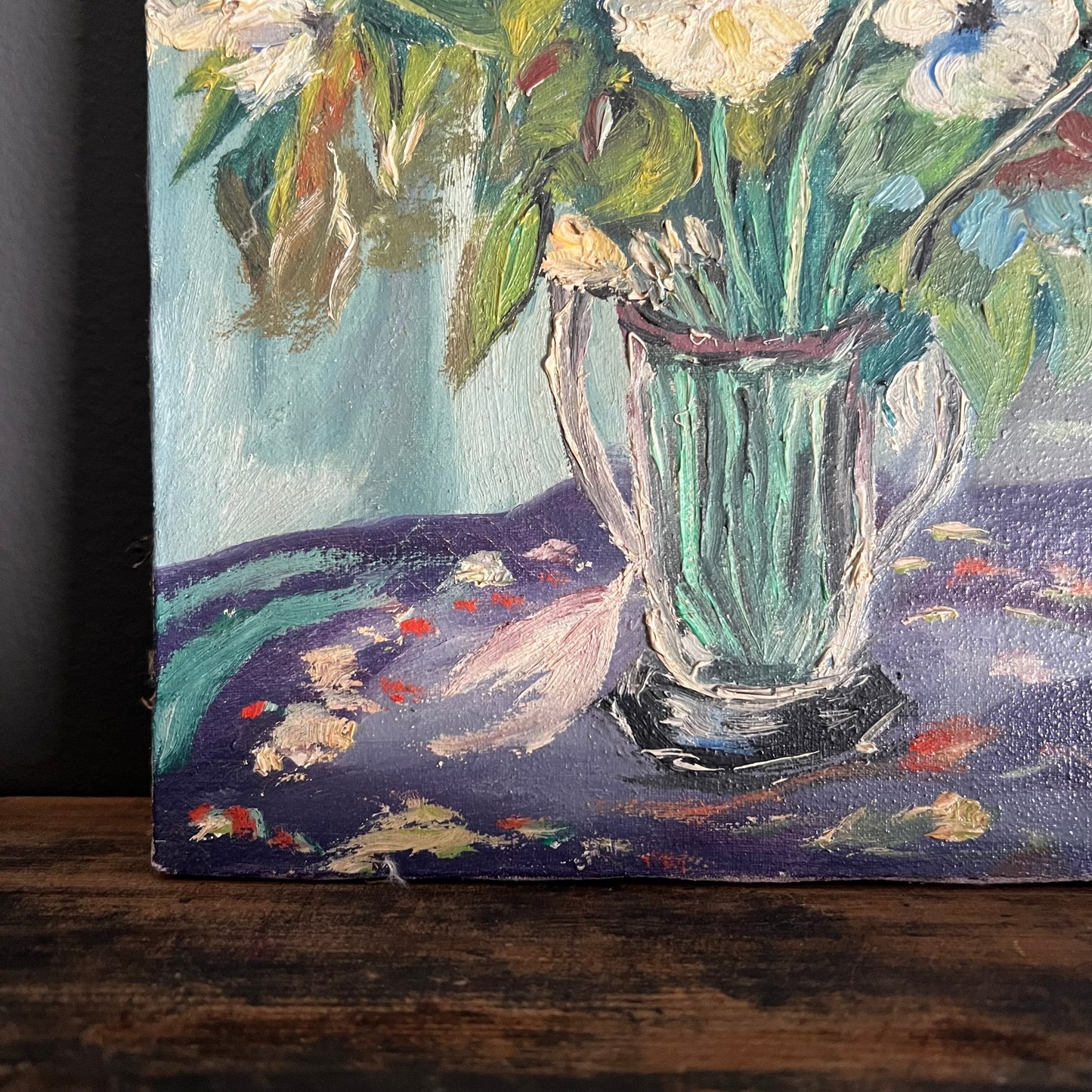 Vintage Oil Painting Still Life Blooms in Vase