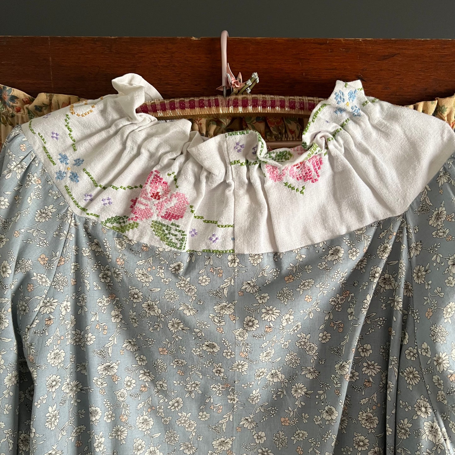 Liberty Fabrics Blouse with Hand Embroidered Yoke Size Large