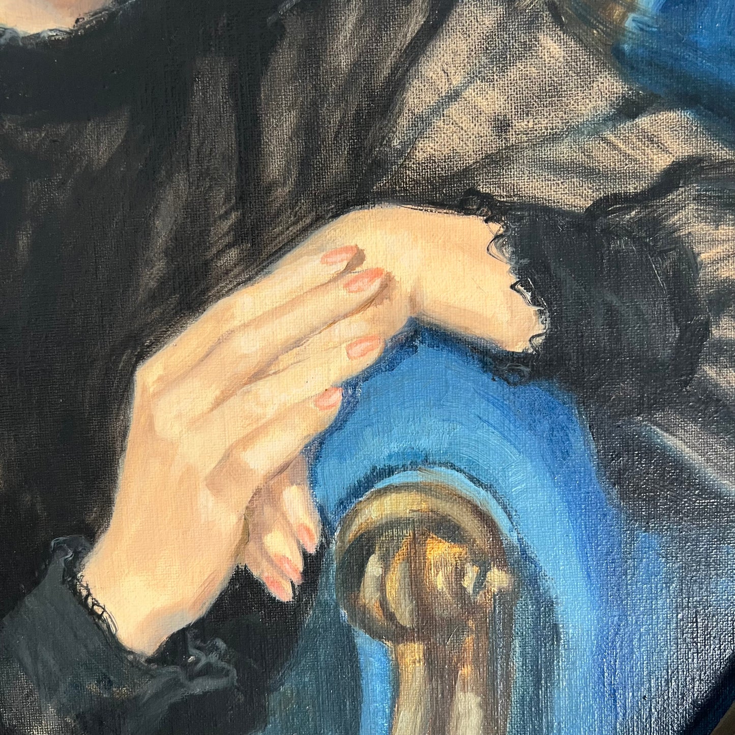 Vintage Oil Painting Portrait Retro Glam Blonde Woman 1970