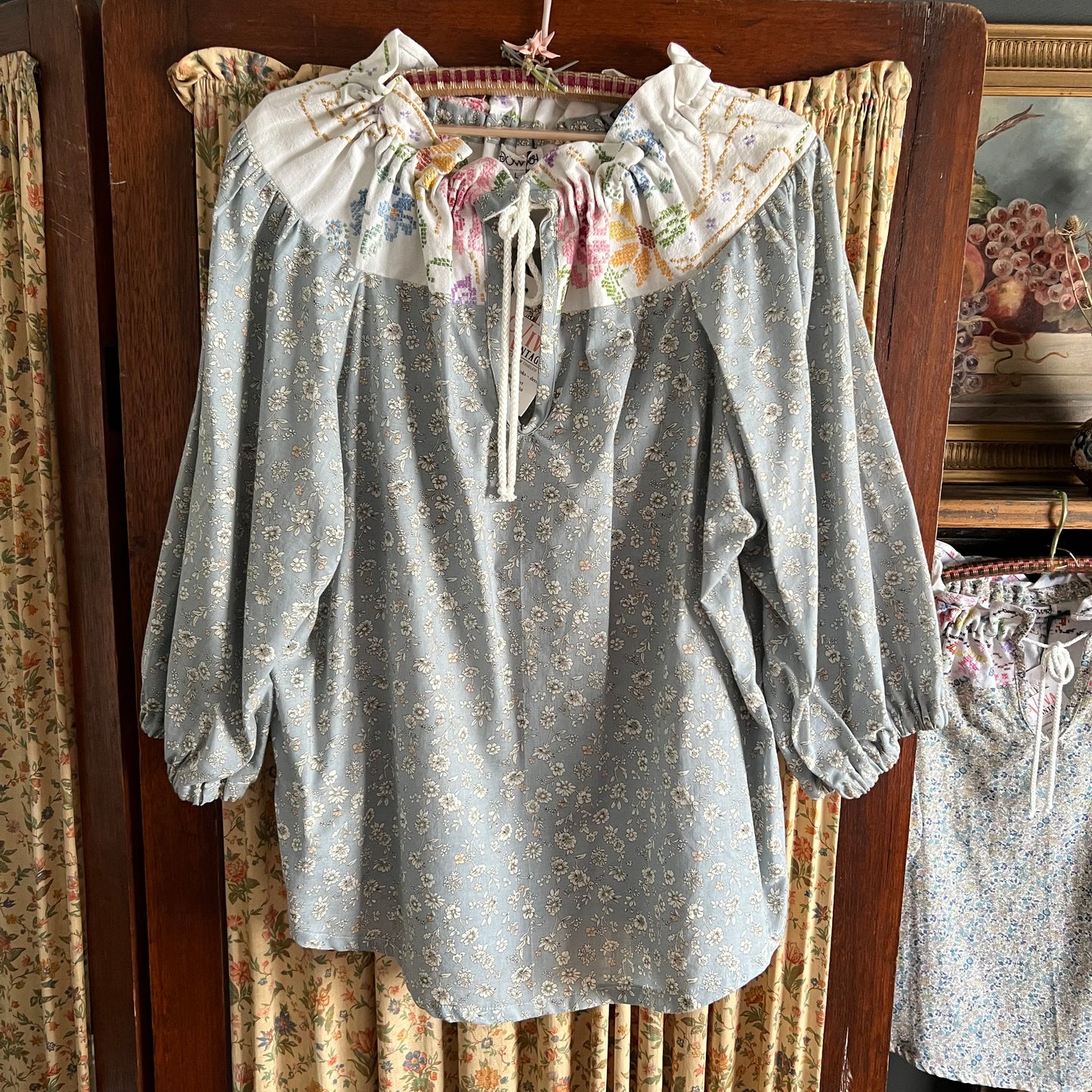 Liberty Fabrics Blouse with Hand Embroidered Yoke Size Large