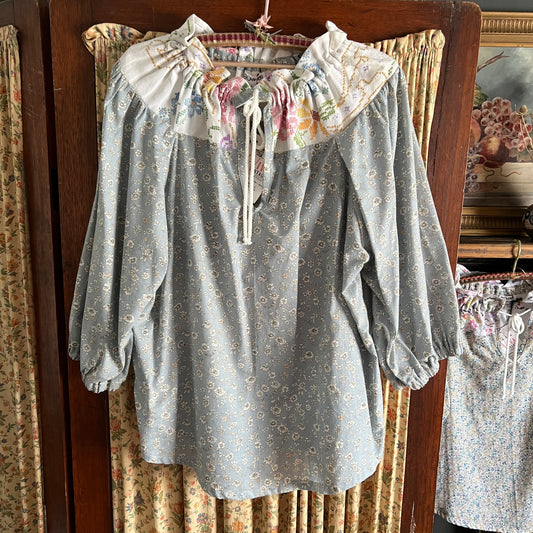 Liberty Fabrics Blouse with Hand Embroidered Yoke Size Large
