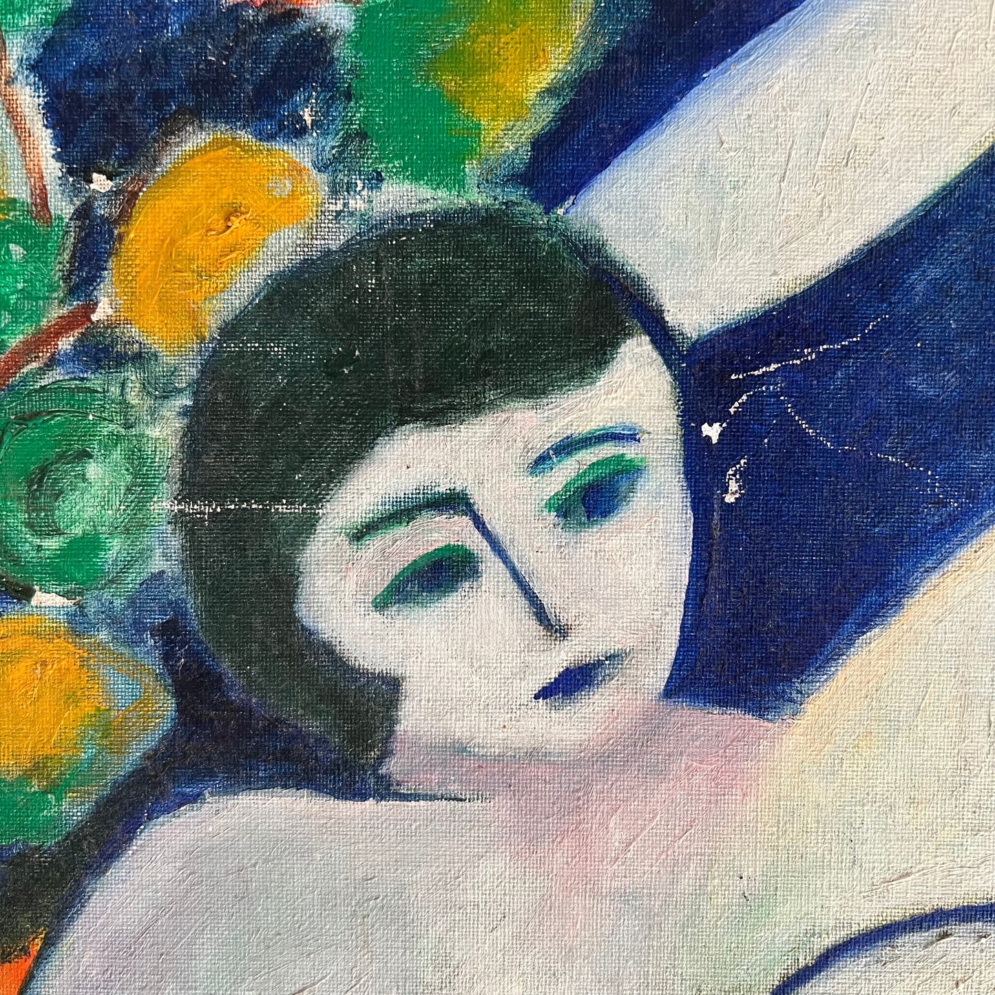 Vintage Oil Painting Mid Century Colourful Cubist Style Nude