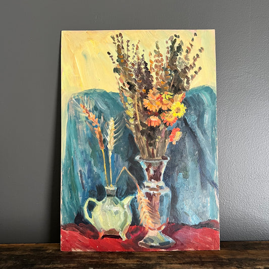 Vintage Painting Still Life Teapot and Vase