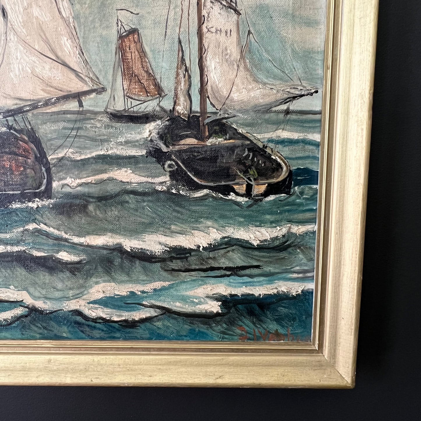 Vintage Oil Painting Dutch Seascape The Boat Race