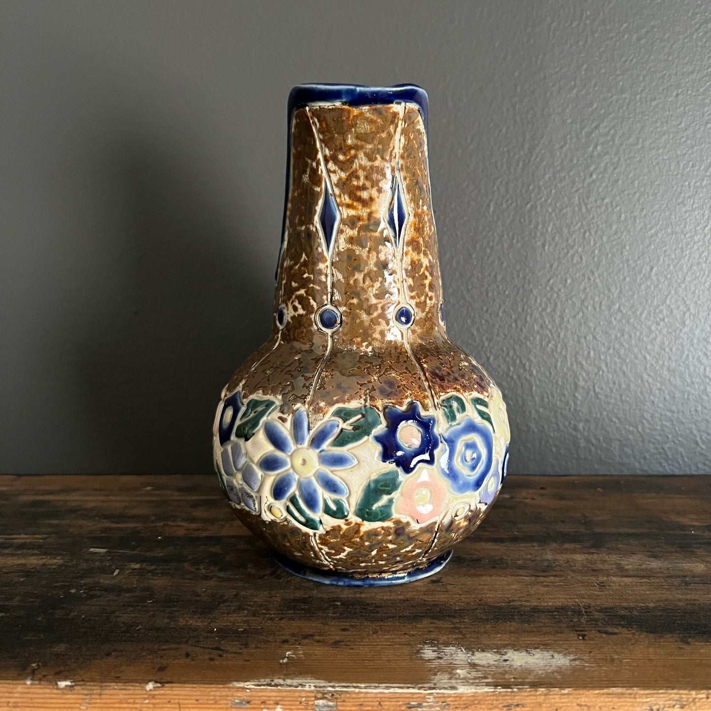 Vintage Floral Embossed Pottery Jug by Marco Japan
