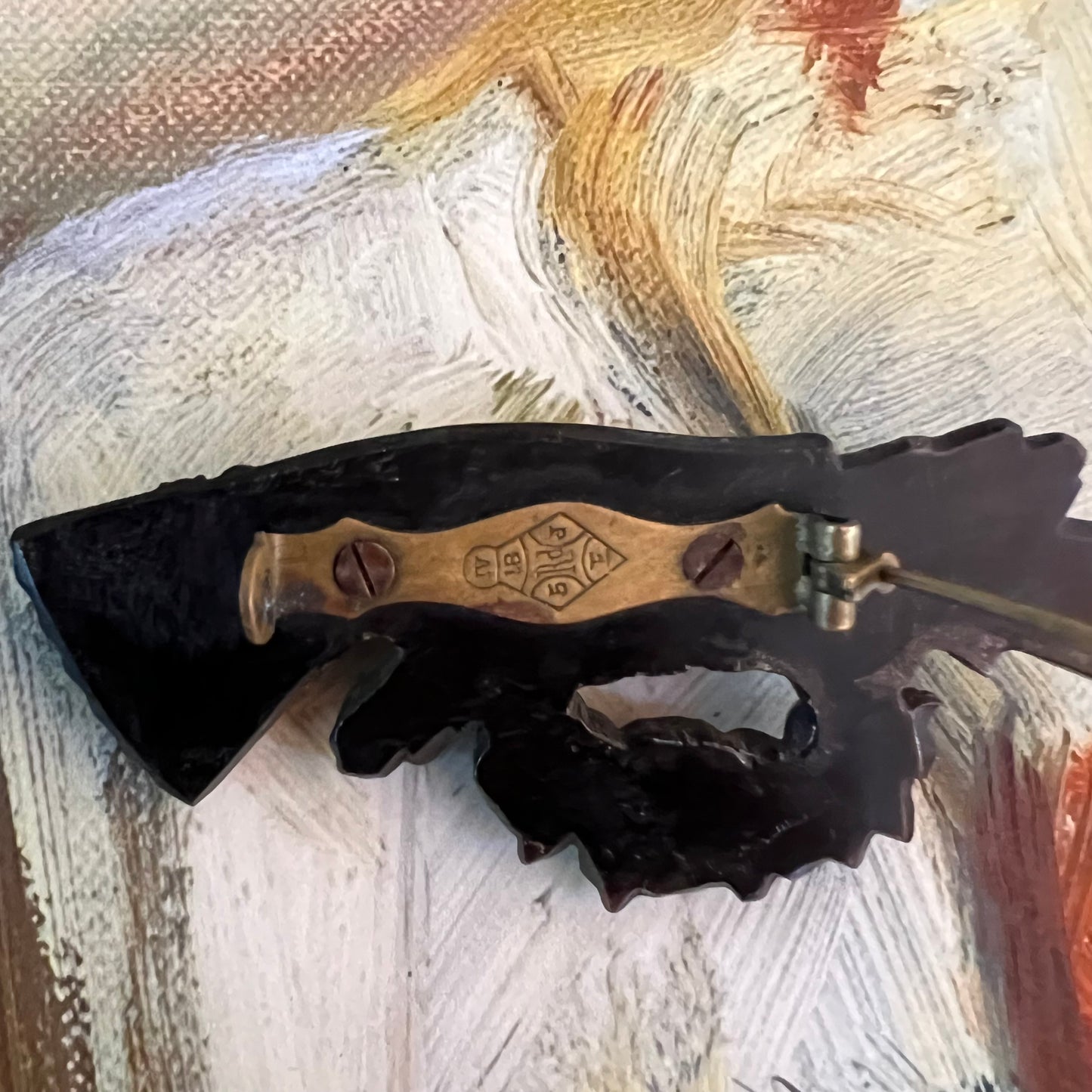 Antique Mourning Brooch Hand with Roses and Yew
