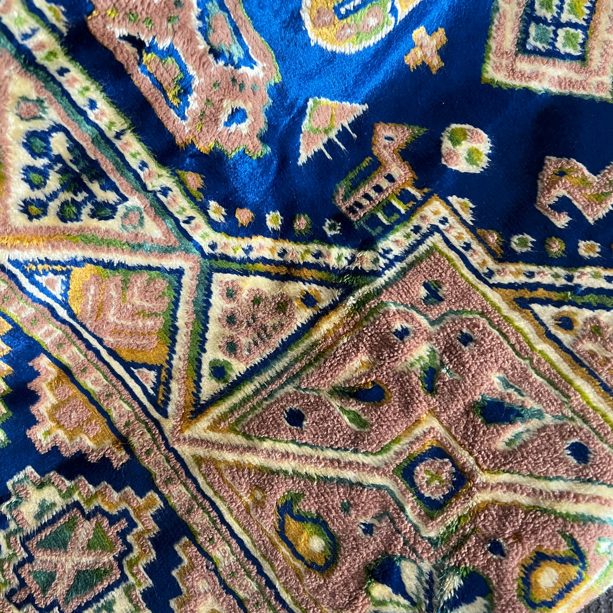 Vintage Velveteen Pattern Throw with Fringe Blue