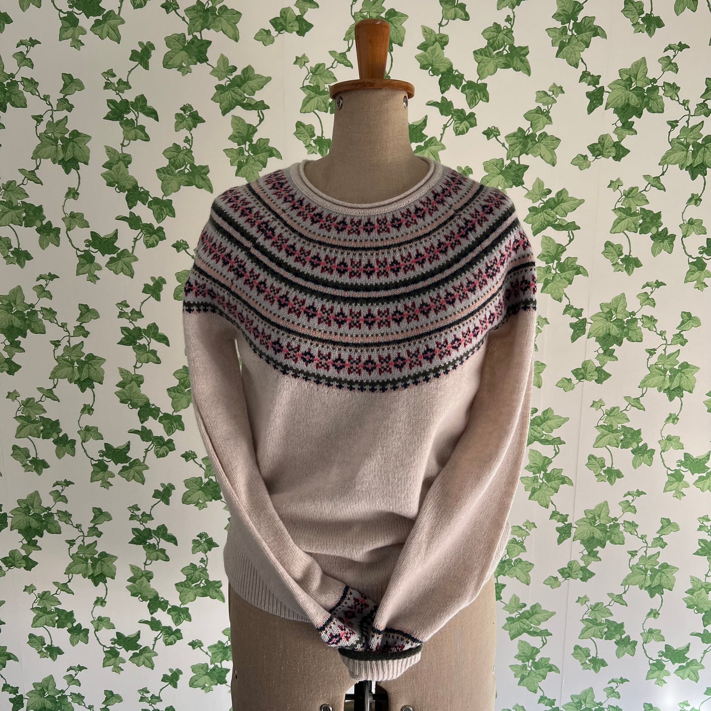 Fair Isle Style Wool Jumper Nougat & Colours S New