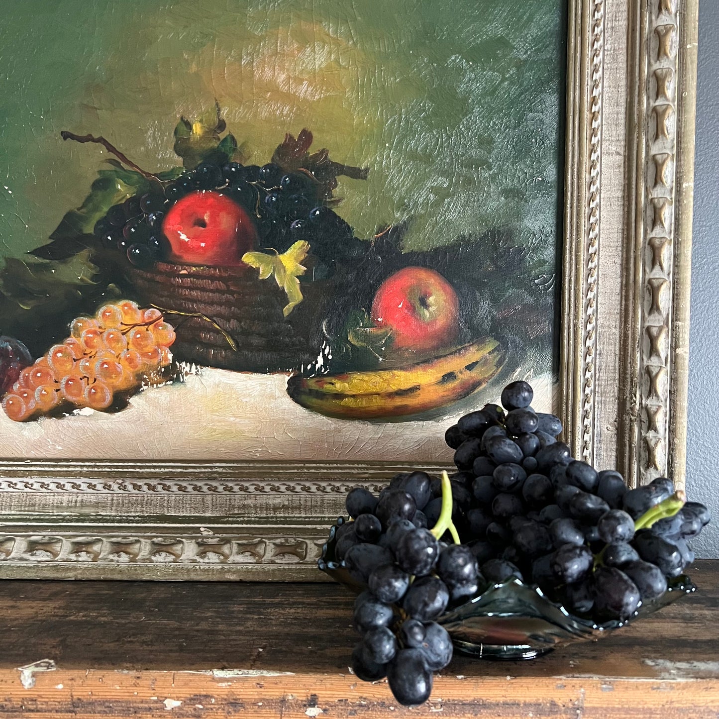 Vintage Oil Painting Still Life Fruit Bowl Italy