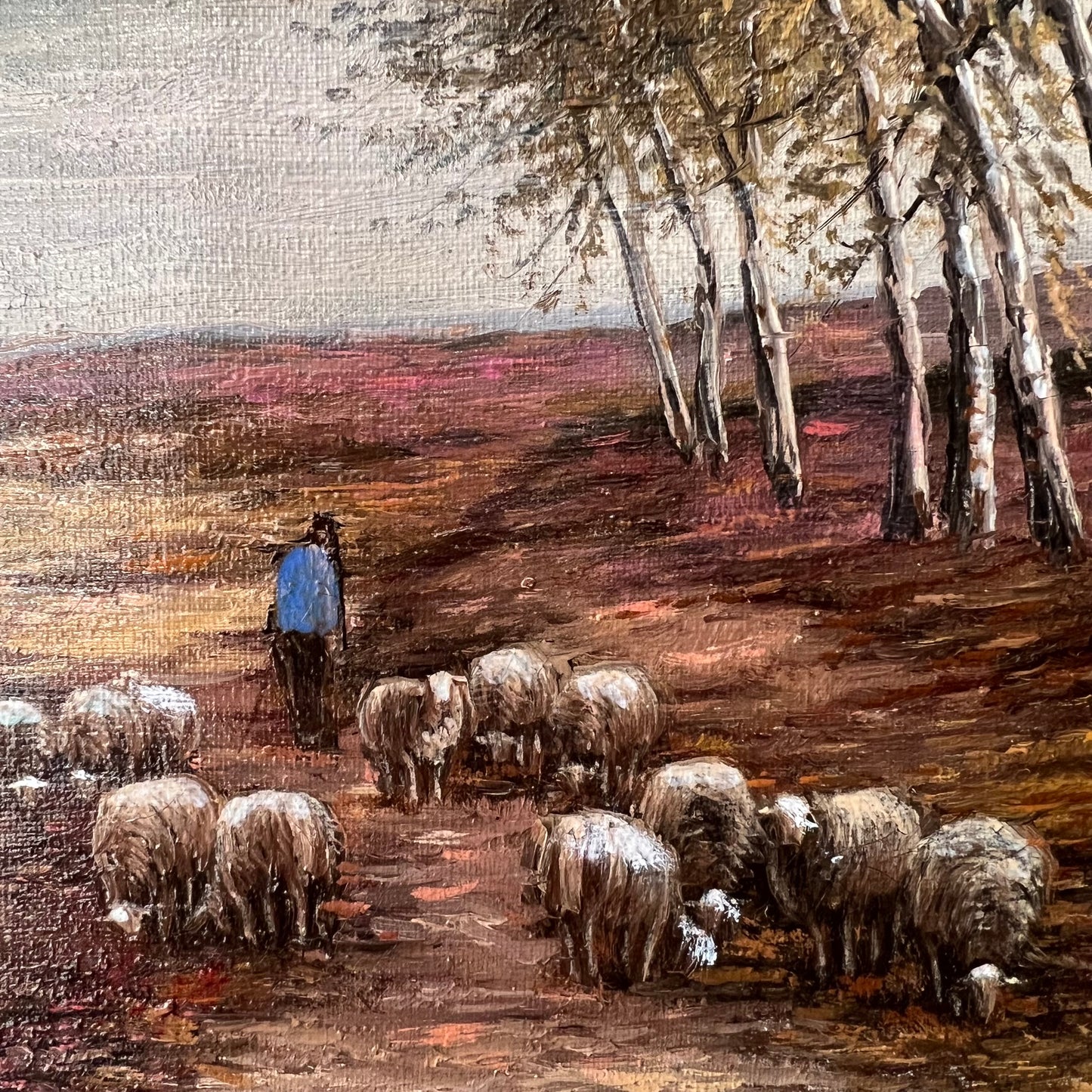 Vintage Oil Painting Landscape The Peaceful Sheep
