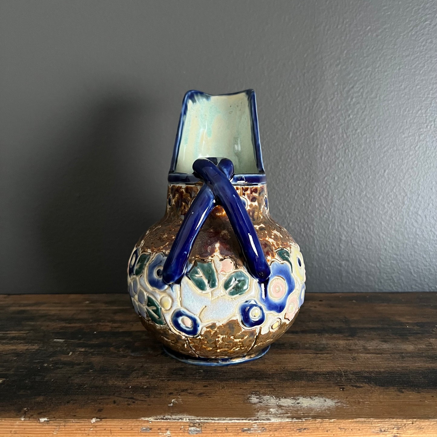 Vintage Floral Embossed Pottery Jug by Marco Japan