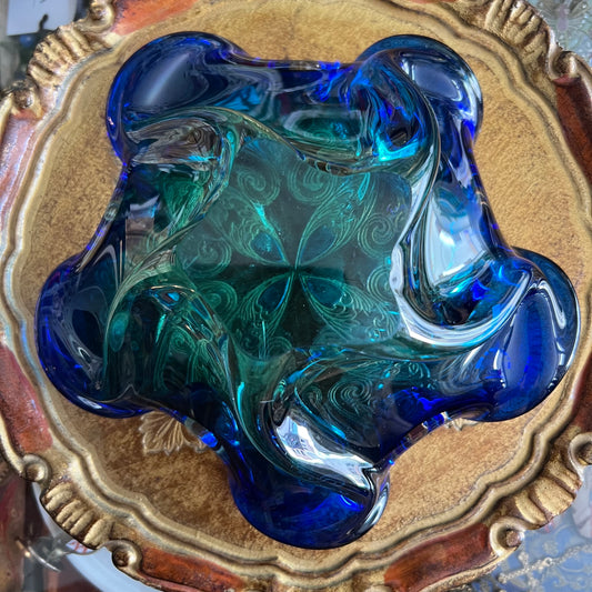 Vintage Art Glass Hues of Blue Bowl