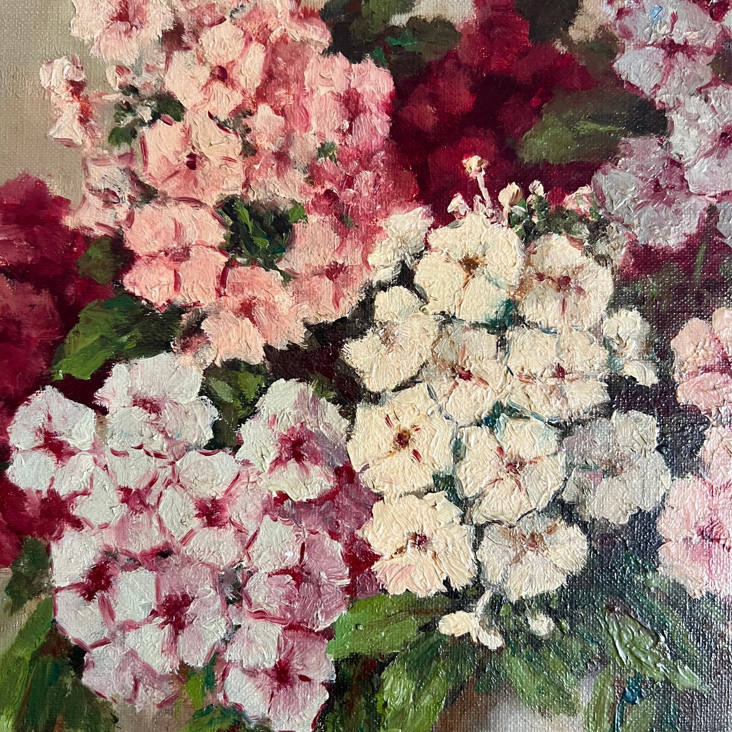 Vintage Oil Painting Still Life Phlox Flowers in Vase Dutch