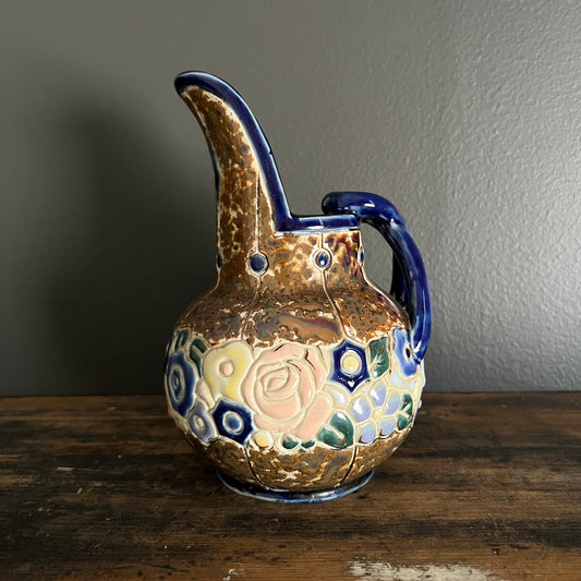 Vintage Floral Embossed Pottery Jug by Marco Japan