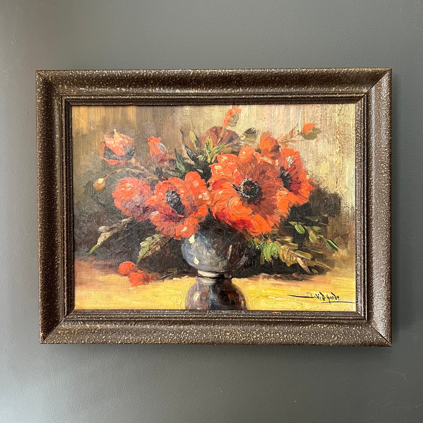 Vintage Oil Painting Dutch Still Life Red Poppies