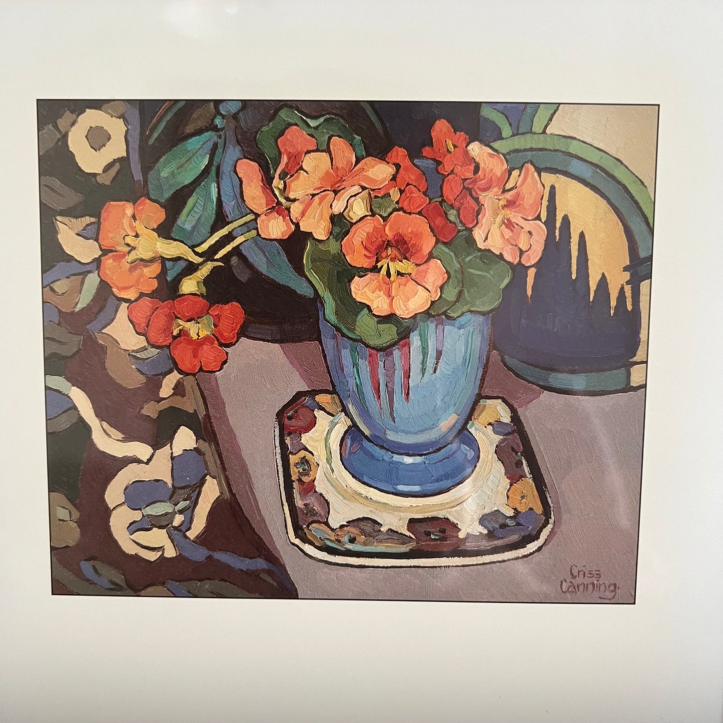 Vintage Print Still Life Nasturtiums and Pansy Plate Criss Canning